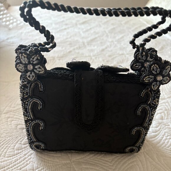 MARY FRANCIS Black Brocade with beaded flower and trim NWOT - Picture 2 of 9